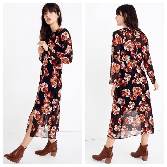 MADEWELL Bohemian Black & Red Floral Rose Summer Dress – Medium - Picture 3 of 15